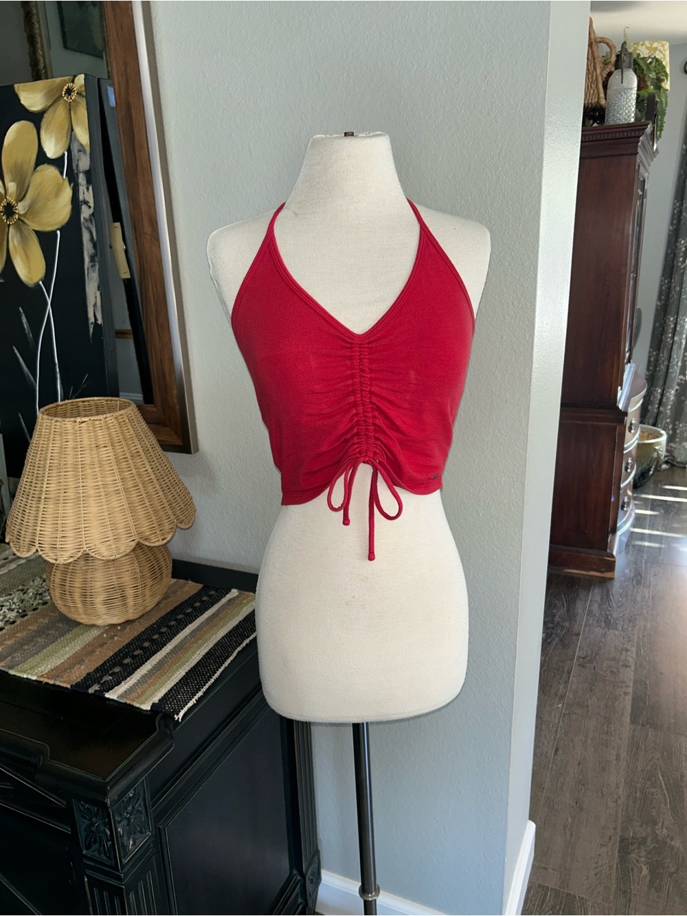 Hollister Red Ruched Halter Crop Top